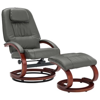 Set fotoliu rabatabil cu taburet, vidaXL, Gri, Piele ecologica, 63 x (72-101)x(100-108,5) cm Set fotoliu rabatabil cu taburet, vidaXL, Gri, Piele ecologica, 63 x (72-101)x(100-108,5) cm