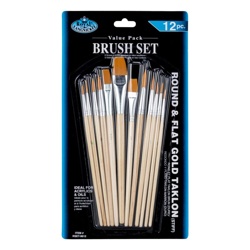 Set 12 pensule late si rotunde Gold Taklon Royal