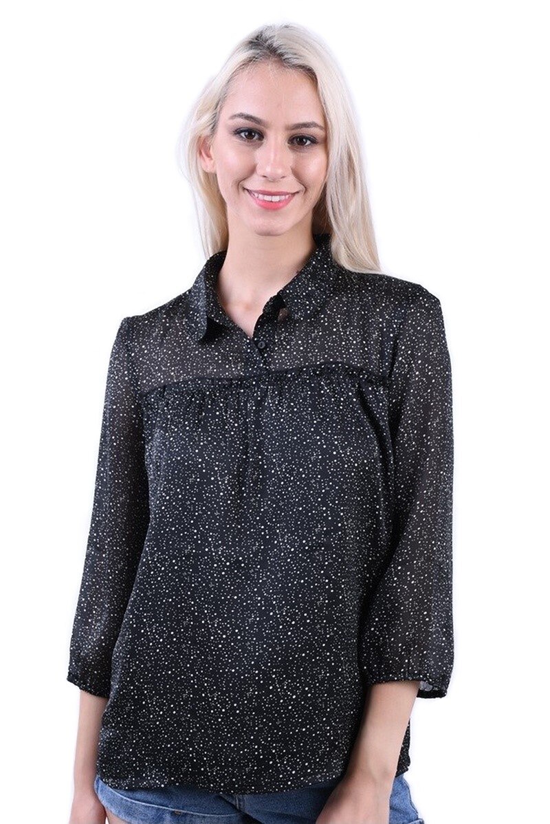 Bluza tip camasa Stellar, Negru cu alb, Vero Moda, Marimea M 38 EU
