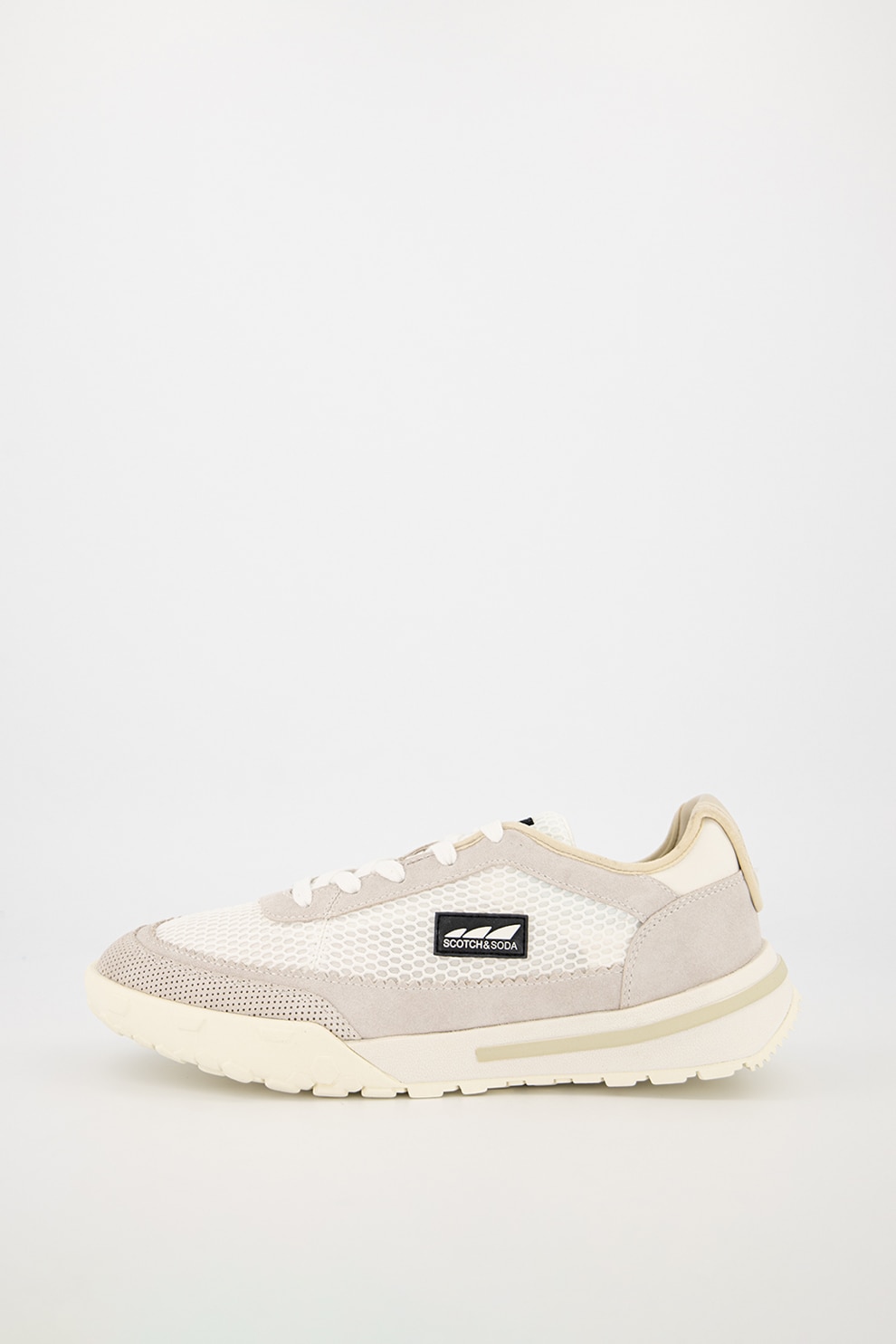 Scotch & Soda, Pantofi sport de plasa cu garnituri de piele intoarsa Kagann, Alb/Gri, 44