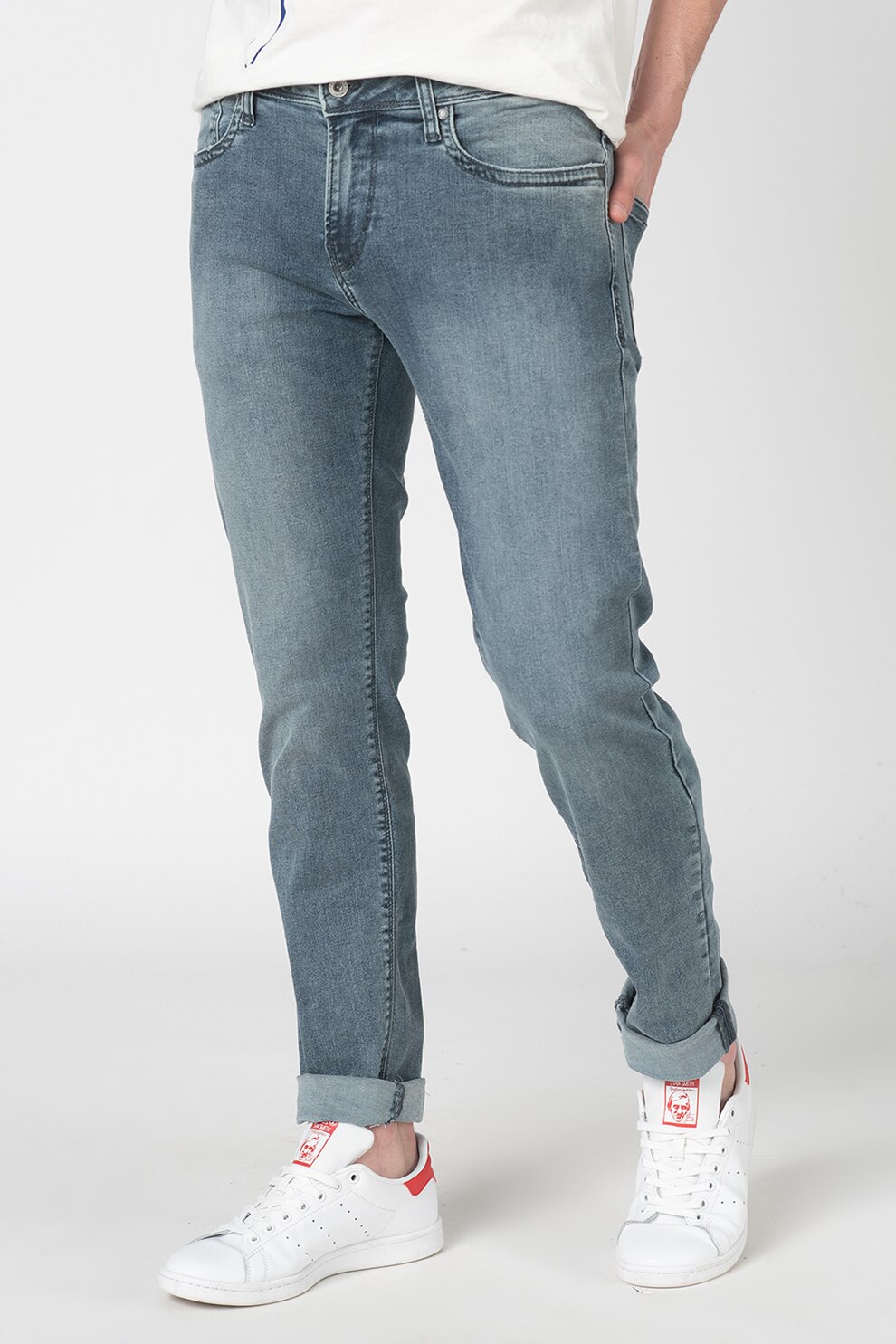 Pepe Jeans London, Blugi slim fit cu talie joasa Hatch, Albastru, W30-L32
