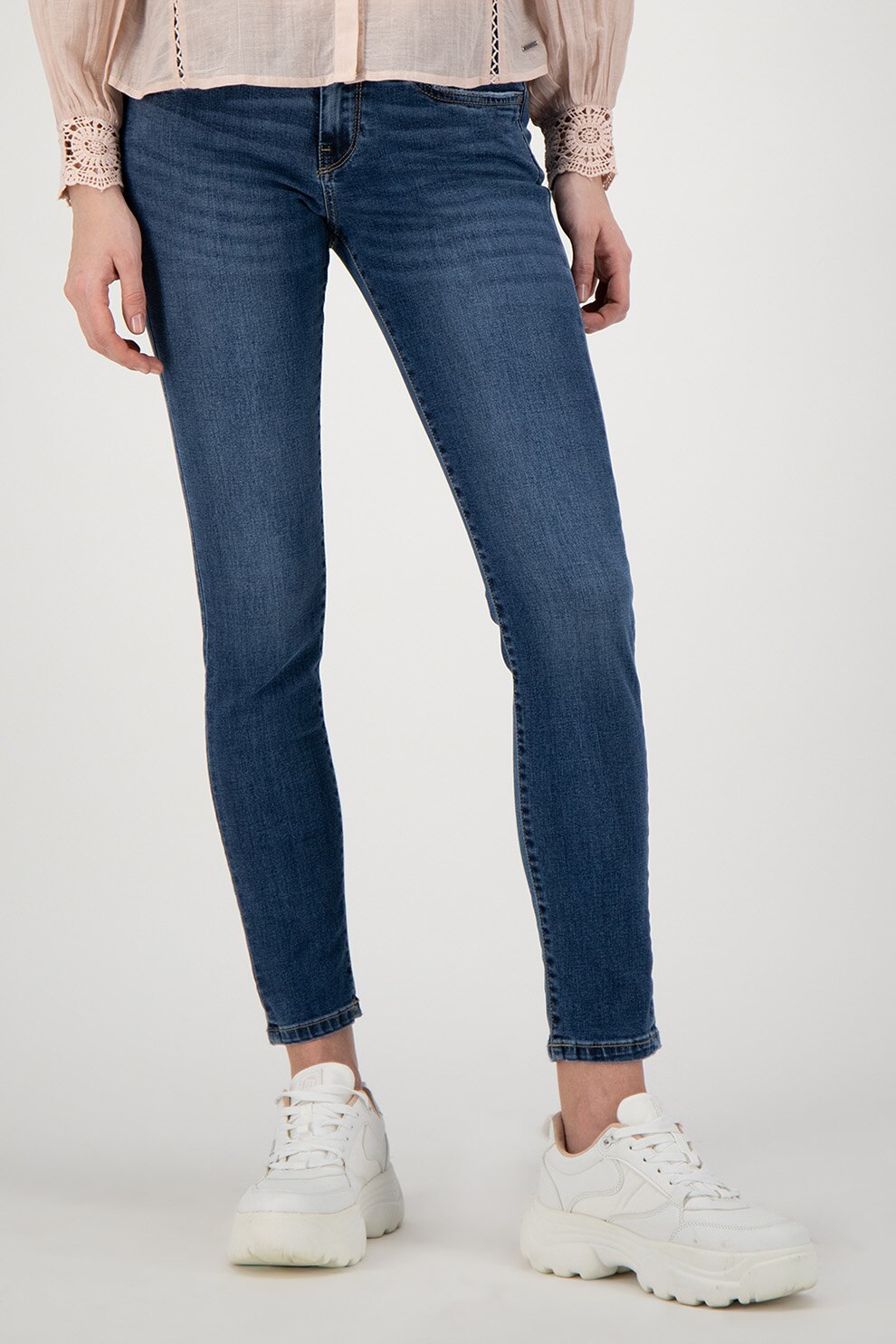 Pepe Jeans London, Blugi skinny cu aspect decolorat Pixie, Albastru marin, W28-L32
