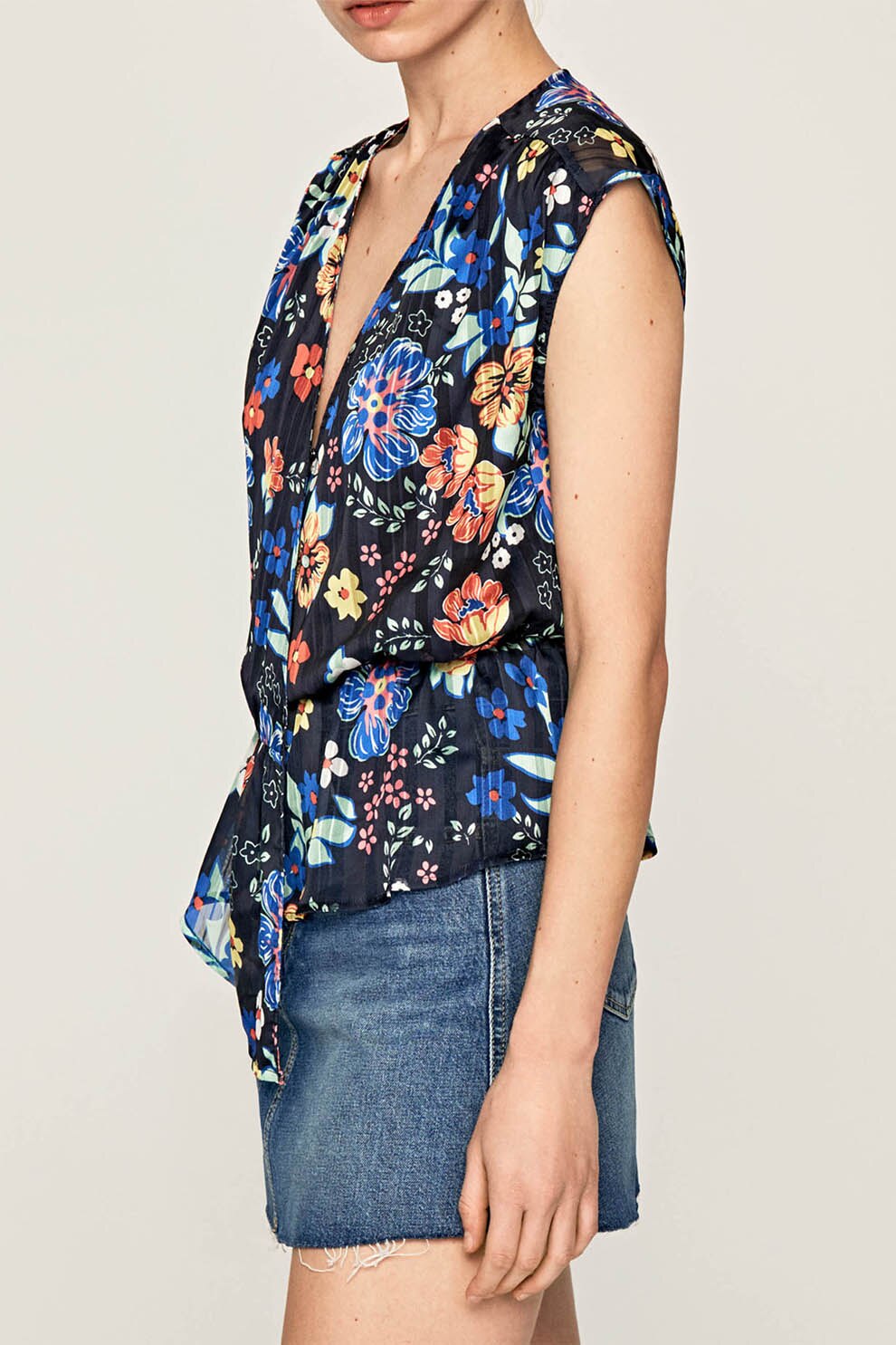 Pepe Jeans London, Bluza cu imprimeu floral, fara maneci, Multicolora