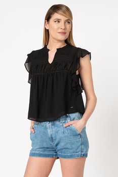 Pepe Jeans London, Bluza vaporoasa fara maneci Irina, Negru, L Pepe Jeans London, Bluza vaporoasa fara maneci Irina, Negru, L