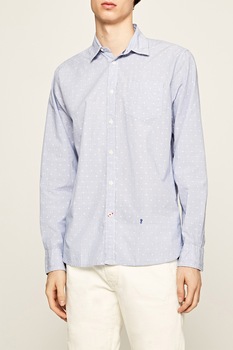 Pepe Jeans London, Camasa cu maneci lungi, model cu dungi si buline, Albastru azur, S Pepe Jeans London, Camasa cu maneci lungi, model cu dungi si buline, Albastru azur, S