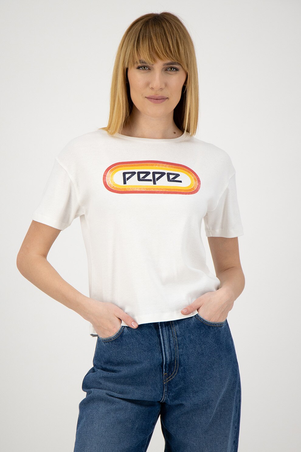 Pepe Jeans London, Tricou cu imprimeu logo Paula, Alb