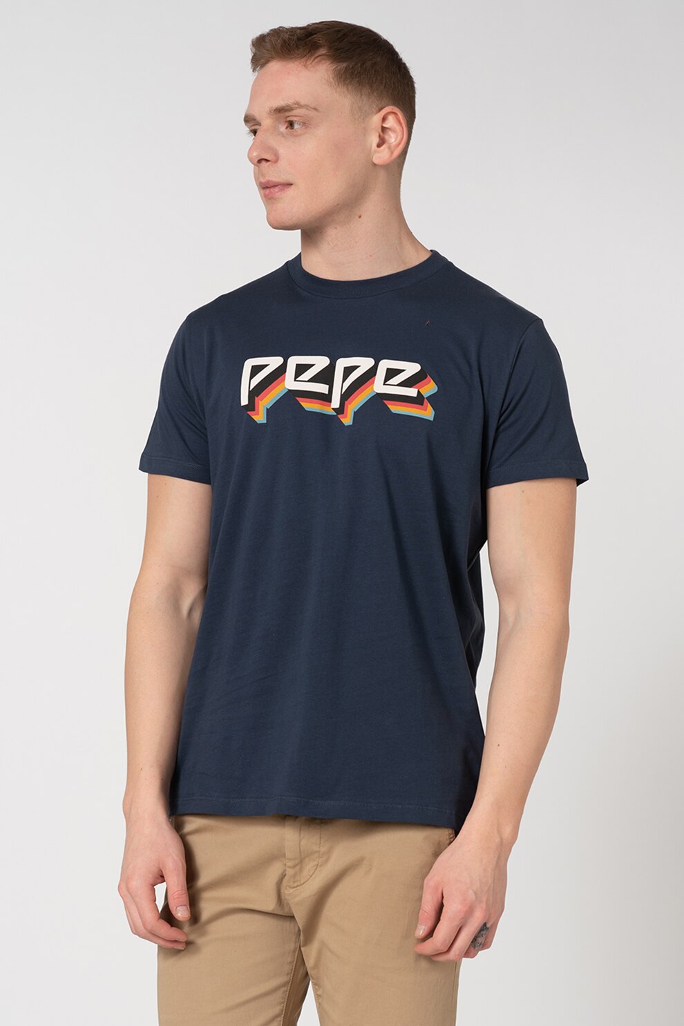 Pepe Jeans London, Tricou regular fit cu imprimeu logo Theo, Albastru marin, M