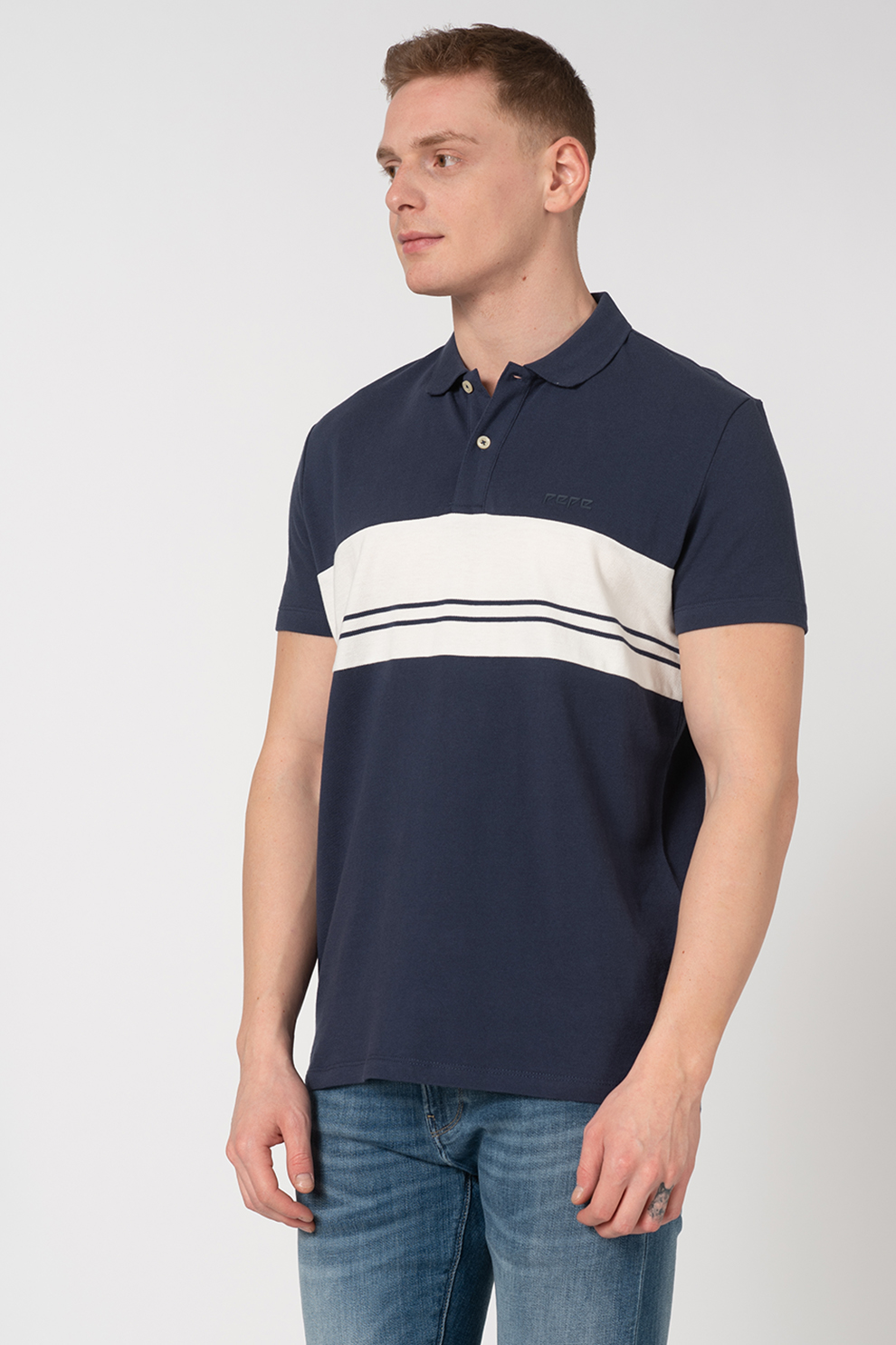 Pepe Jeans London, Tricou polo regular fit Lees, Bleumarin/Alb, S