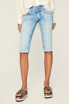 Pepe Jeans London, Blugi 3/4 cu aspect tratat Venus, Albastru deschis Pepe Jeans London, Blugi 3/4 cu aspect tratat Venus, Albastru deschis