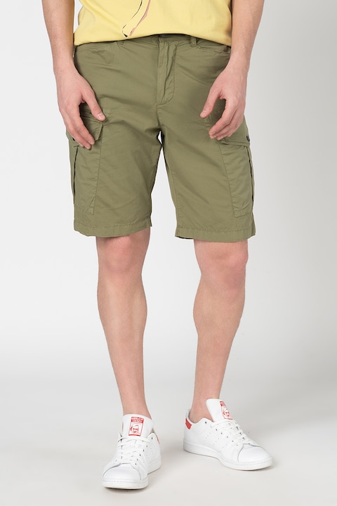 Pepe Jeans London, Pantaloni scurti cargo regular fit cu snur Expedit, Kaki