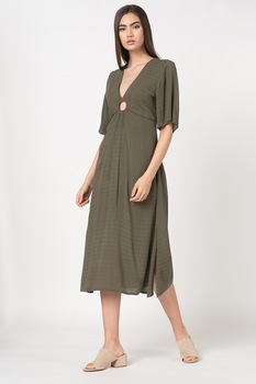 Pepe Jeans London, Rochie midi cu detaliu circular Alina, Verde militar Pepe Jeans London, Rochie midi cu detaliu circular Alina, Verde militar