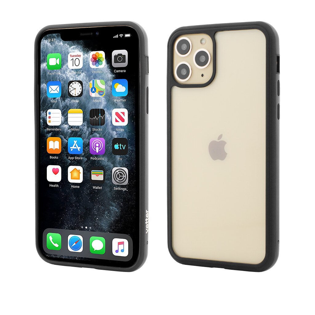 Husa de protectie Vetter pentru iPhone 11 Pro, Clip-On Hybrid, Dual Edge and Transparent Back Cover, Black