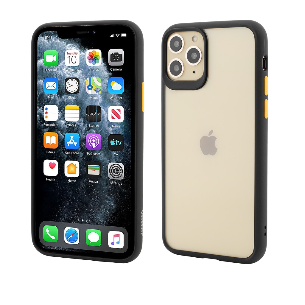 Husa de protectie Vetter pentru iPhone 11 Pro Max, Clip-On Hybrid, Soft Edge and Transparent Back Cover, Black
