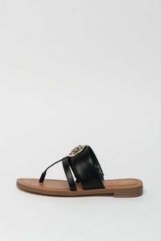 Guess, Papuci de piele ecologica cu bareta separatoare Guess, Papuci de piele ecologica cu bareta separatoare