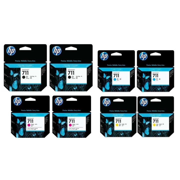Pachet cartuse cerneala CZ133A (711) negru x 2 CZ130A (711) cyan x 2 CZ131A (711) magenta x 2 CZ132A (711) galben x 2 HP original 334ml