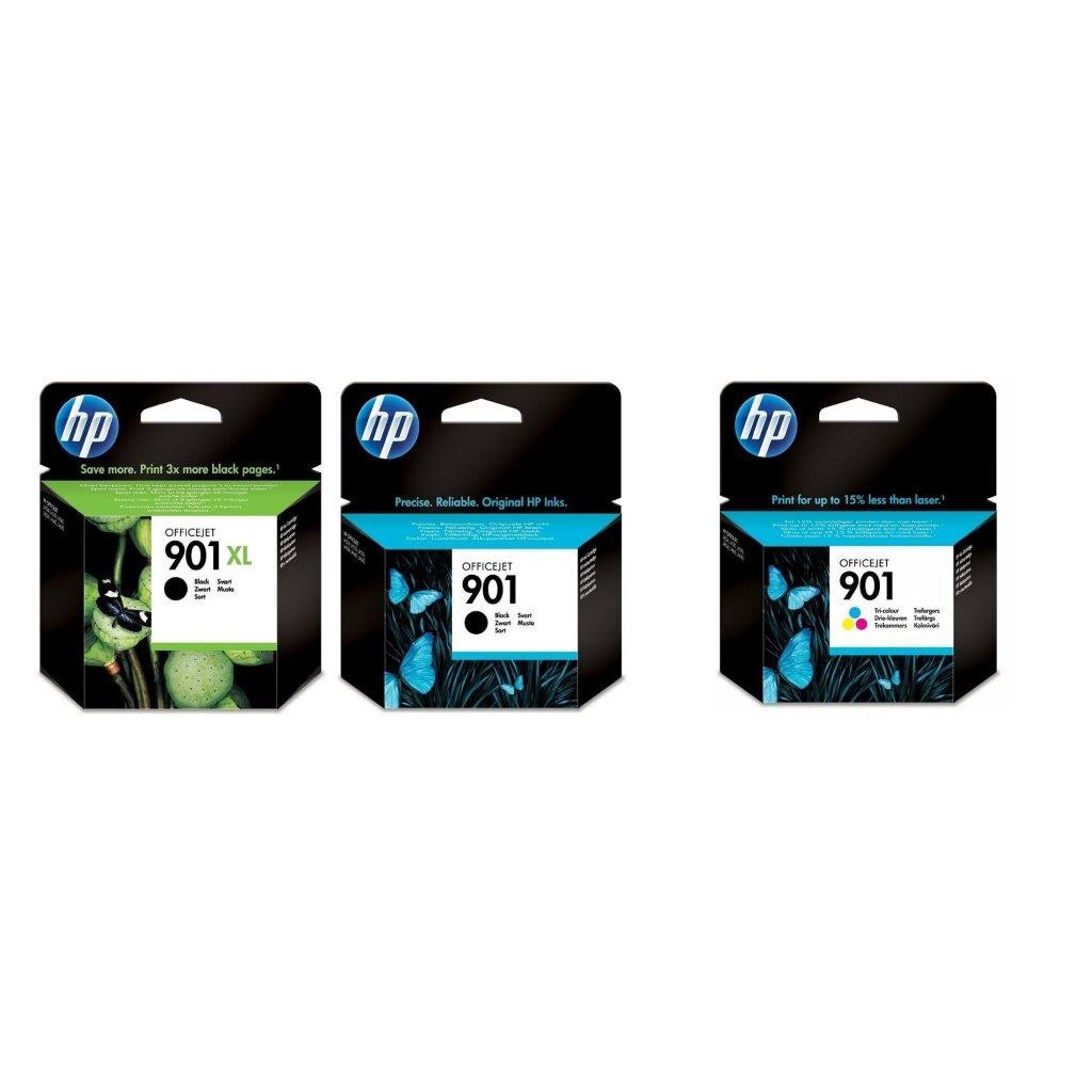 Pachet cartuse cerneala CC654AE (901XL) negru CC653AE (901) negru CC656AE (901) tricolor HP original 27ml 1260 pagini