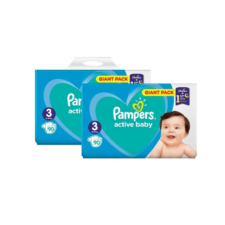 Pachet 2 x Pampers Active Baby Giant Pack - nr.3 , 90 buc (180 buc)