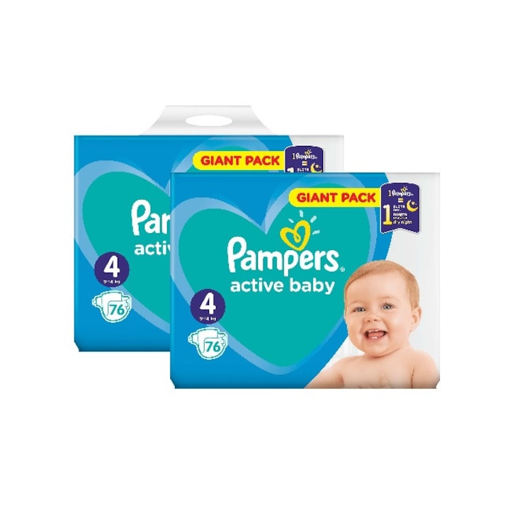 Pachet 2 x Pampers Active Baby Giant Pack - nr.4, 76 buc (152buc)
