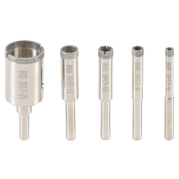 Set burghie, carote diamantate pentru sticla, marmura, obiecte ceramice, Ø 6, 8, 10, 12, 25 mm, 5 piese, BGS Set burghie, carote diamantate pentru sticla, marmura, obiecte ceramice, Ø 6, 8, 10, 12, 25 mm, 5 piese, BGS