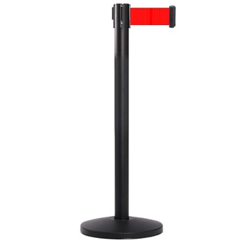 Stalp negru delimitare acces cu banda retractabila inclusa Stalp negru delimitare acces cu banda retractabila inclusa