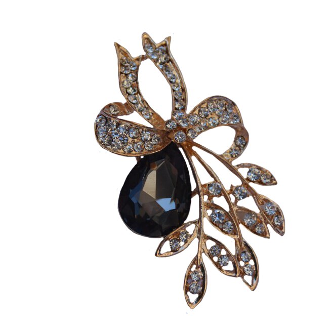 Brosa eleganta cu strasuri si cristal,forma de lacrima,D&J Exclusive, negru-auriu