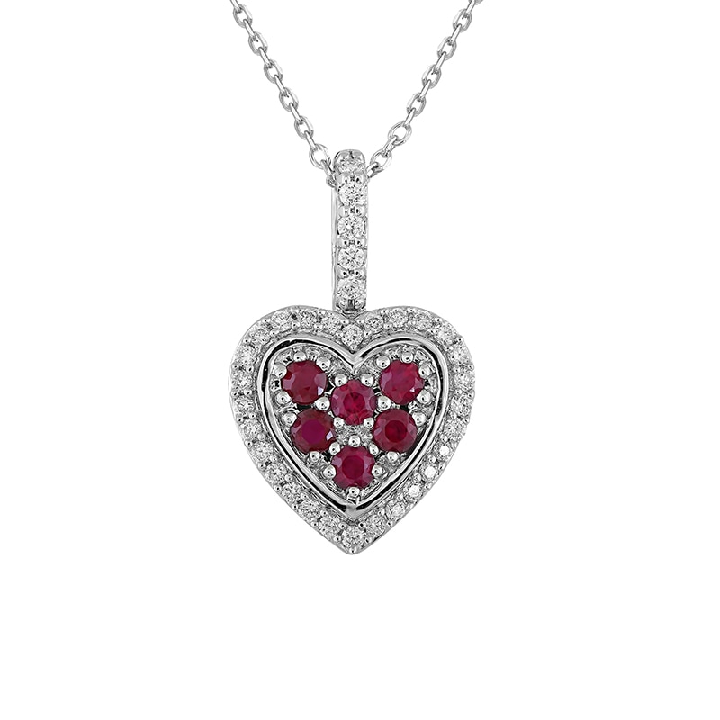 Pandantiv Inima cu Lant Deruvo Aur 18k Diamante, Rubine, Ajustabil 40-45 PCPH00539-W