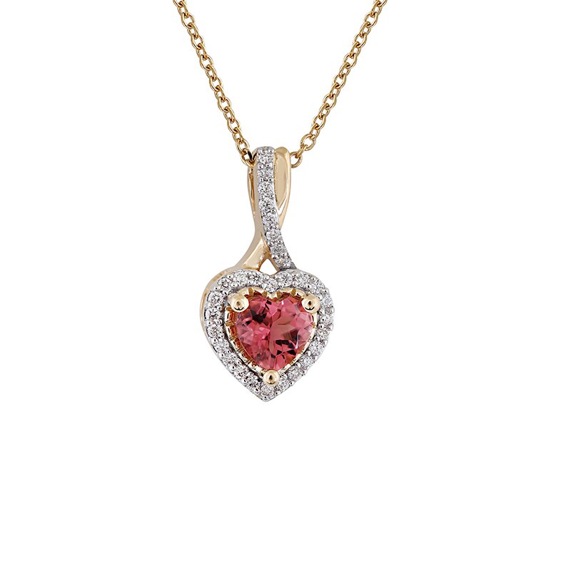 Pandantiv Inima cu Lant Deruvo Aur 18k Diamante, Turmalina Roz, Ajustabil 40-45 PCPH00630-Y