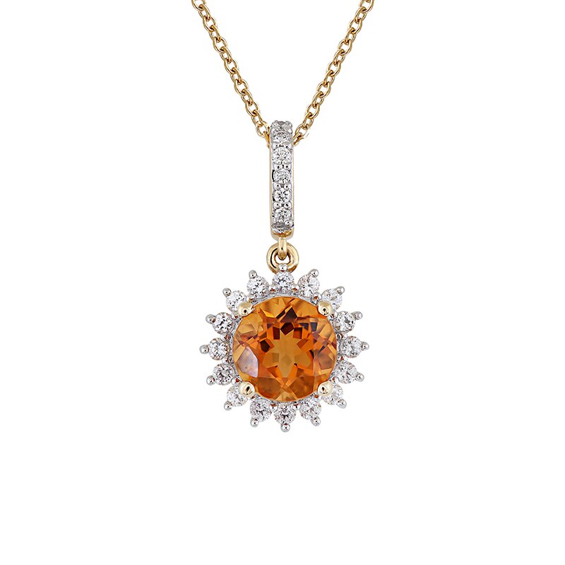 Pandantiv cu Lant Deruvo Aur 18k Diamante, Citrin, Safire Albe, Ajustabil 40-45 PCPF00857-Y