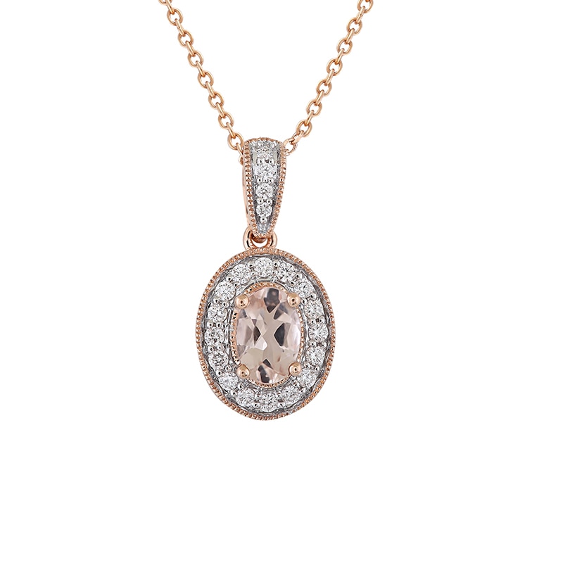 Pandantiv cu Lant Deruvo Aur 18k Diamante, Morganit, Ajustabil 40-45 PCPF00274-R