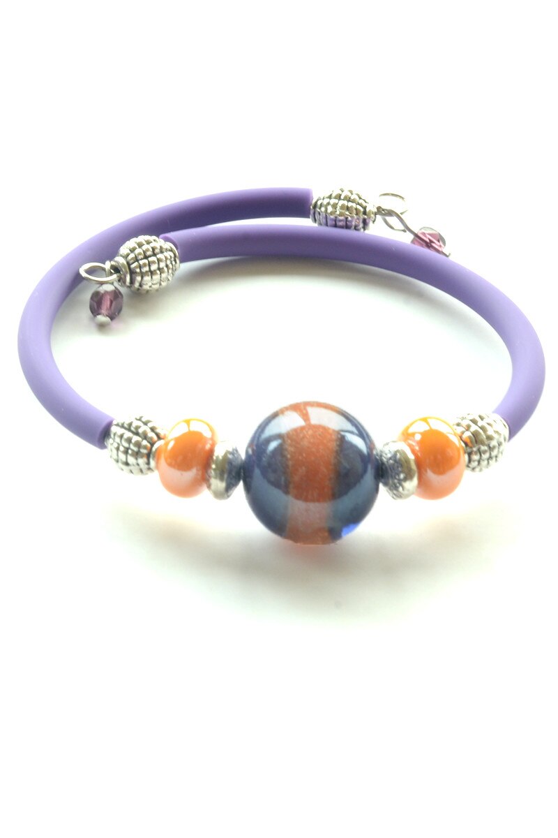 Bratara din sticla Murano autentica, model Betty, culoare mov, 21 cm