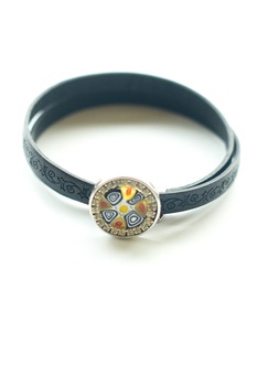 Bratara din piele neagra, 40cm, cu stras din sticla Murano Bratara din piele neagra, 40cm, cu stras din sticla Murano