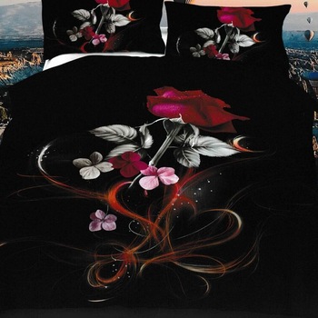 Lenjerie 3D Bumbac Satinat Superior - 4 Piese - Pat 2 Persoane - Rose on Black Lenjerie 3D Bumbac Satinat Superior - 4 Piese - Pat 2 Persoane - Rose on Black