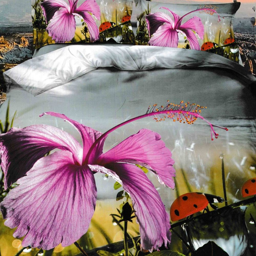 Lenjerie 3D Bumbac Satinat Superior - 4 Piese - Pat 2 Persoane - Lady Bugs