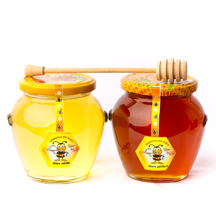 Pachet 1 Borcan miere salcam 750 g + 1 Borcan miere poliflora 750 g, Show Bazzz