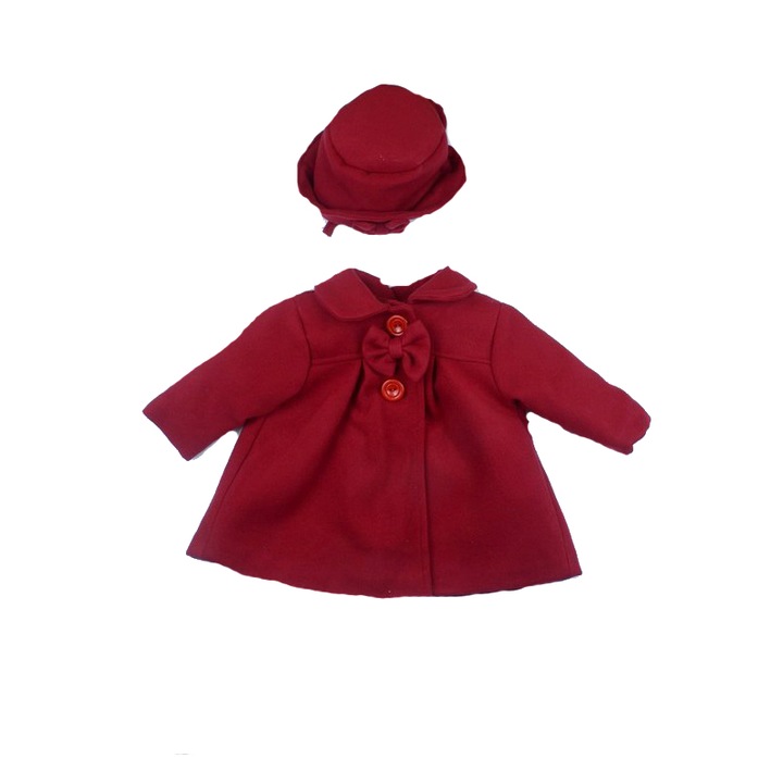 NN 2 db gyerekruha lányoknak, kabát és sapka, 68 cm, piros