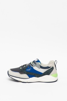 Pepe Jeans London, Pantofi sport cu garnituri de piele nabuc Blake, Gri deschis/Albastru/Gri inchis, 45 Pepe Jeans London, Pantofi sport cu garnituri de piele nabuc Blake, Gri deschis/Albastru/Gri inchis, 45