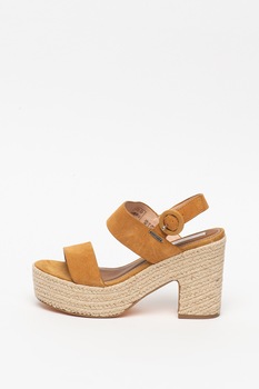 Pepe Jeans London, Sandale de piele intoarsa cu insertii de iuta Blean Sue Pepe Jeans London, Sandale de piele intoarsa cu insertii de iuta Blean Sue