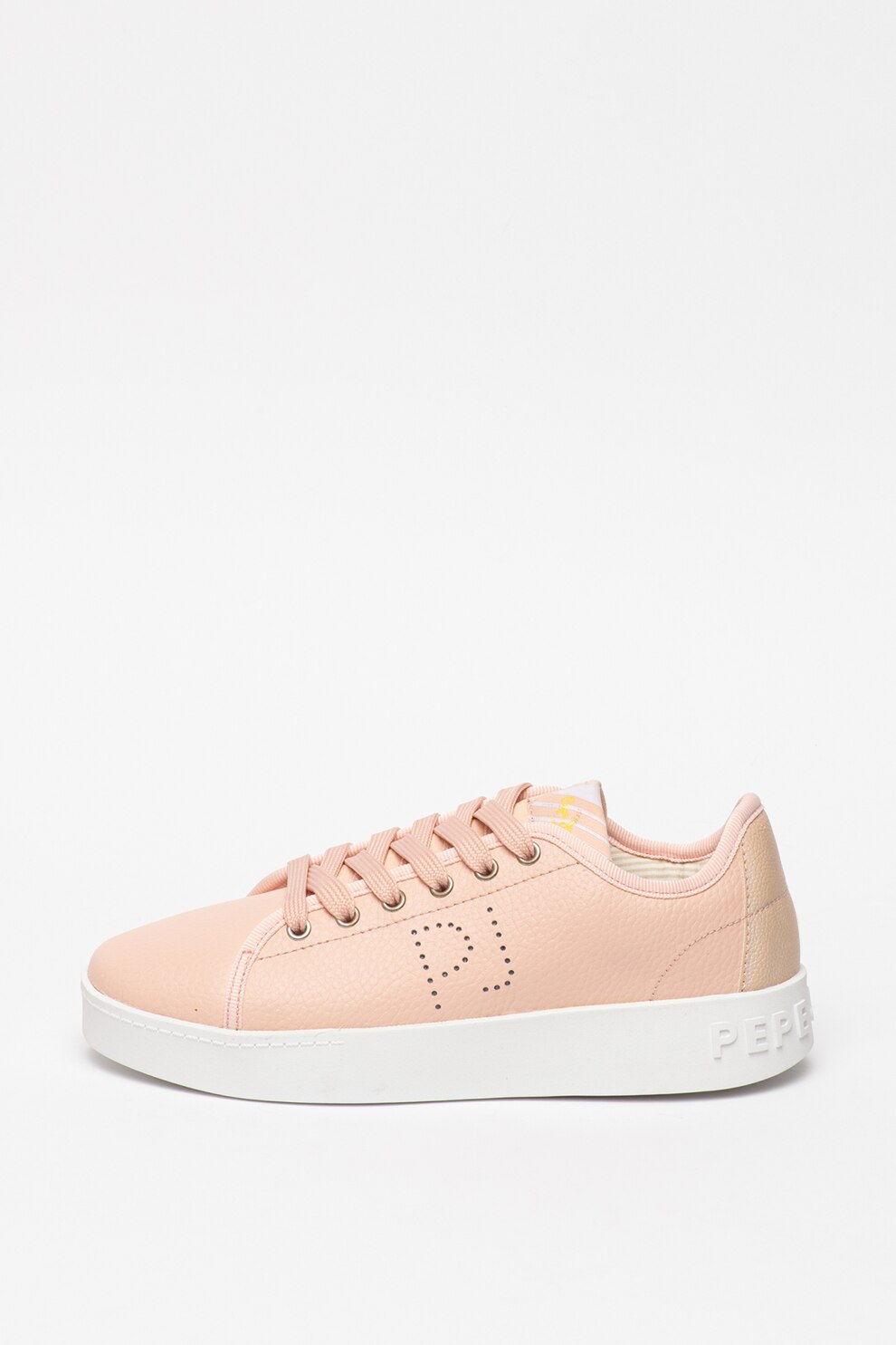 Pepe Jeans London, Pantofi sport de piele cu garnituri de piele ecologica Brixton, Roz pastel, 39