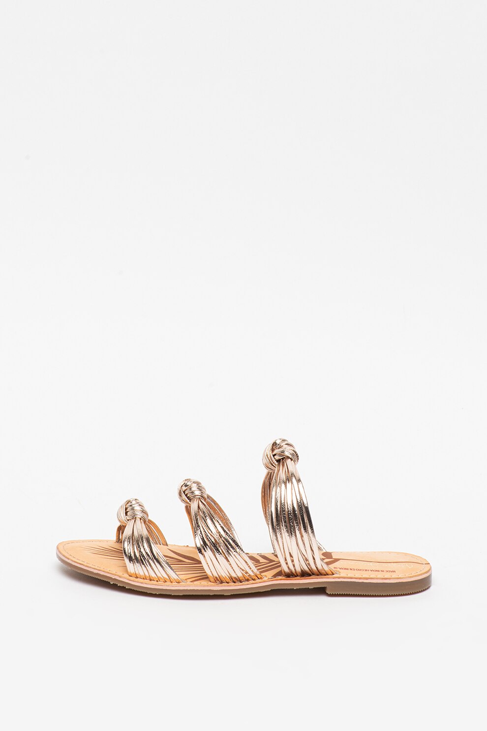 Pepe Jeans London, Papuci de piele cu detalii innodate March Mets, Auriu rose, 39