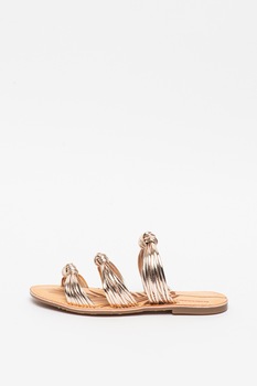 Pepe Jeans London, Papuci de piele cu detalii innodate March Mets, Auriu rose, 39 Pepe Jeans London, Papuci de piele cu detalii innodate March Mets, Auriu rose, 39