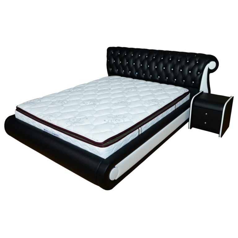 Pat Royall Md.7038 cu lada de depozitare, 180 x 200 cm,Piele naturala suprafata de contact a tabliei, Negru