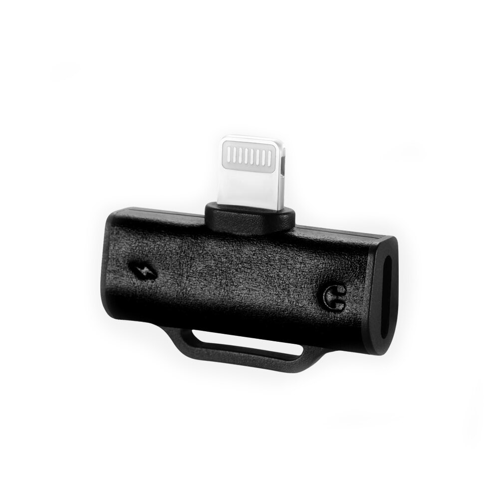 Adaptor / Splitter cu doua mufe lightning pentru casti, incarcare simultana, aluminiu, piele naturala - iCarer Vintage, Negru