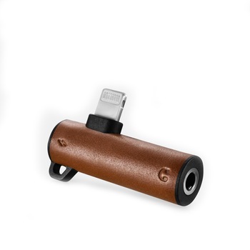 Adaptor / Splitter mufa lightning, mufa jack 3.5mm, aluminiu, piele naturala - iCarer Vintage, Maro coniac Adaptor / Splitter mufa lightning, mufa jack 3.5mm, aluminiu, piele naturala - iCarer Vintage, Maro coniac