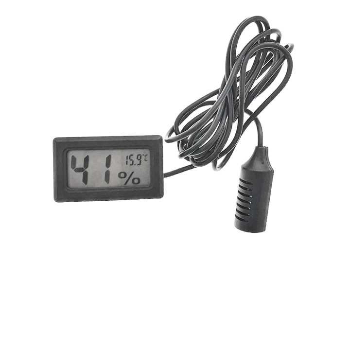 Termometru digital 8015A, si indicator umiditate, cu afisare LCD, negru