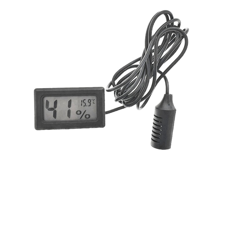 Termometru digital 8015A, si indicator umiditate, cu afisare LCD, negru Negru
