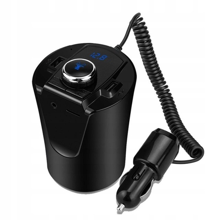 Modulator Fm Auto Tip pahar, conectare cu telefonul prin Bluetooth Versiunea 4.2+EDR, Car Kit MP3, cu micro SD card si Dual USB