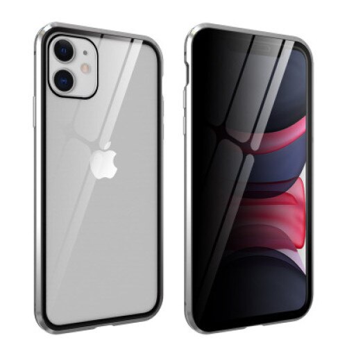 Husa magnetica de protectie 360 GoTech pentru iPhone 11, sticla, anti-peep, Argintiu