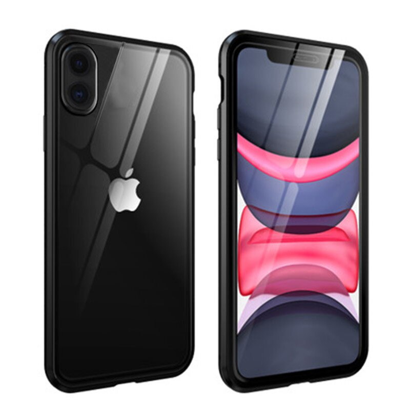Husa de protectie magnetica GoTech King, pentru Apple iPhone X/XS, protectie fata/spate, sticla rezistenta, Negru