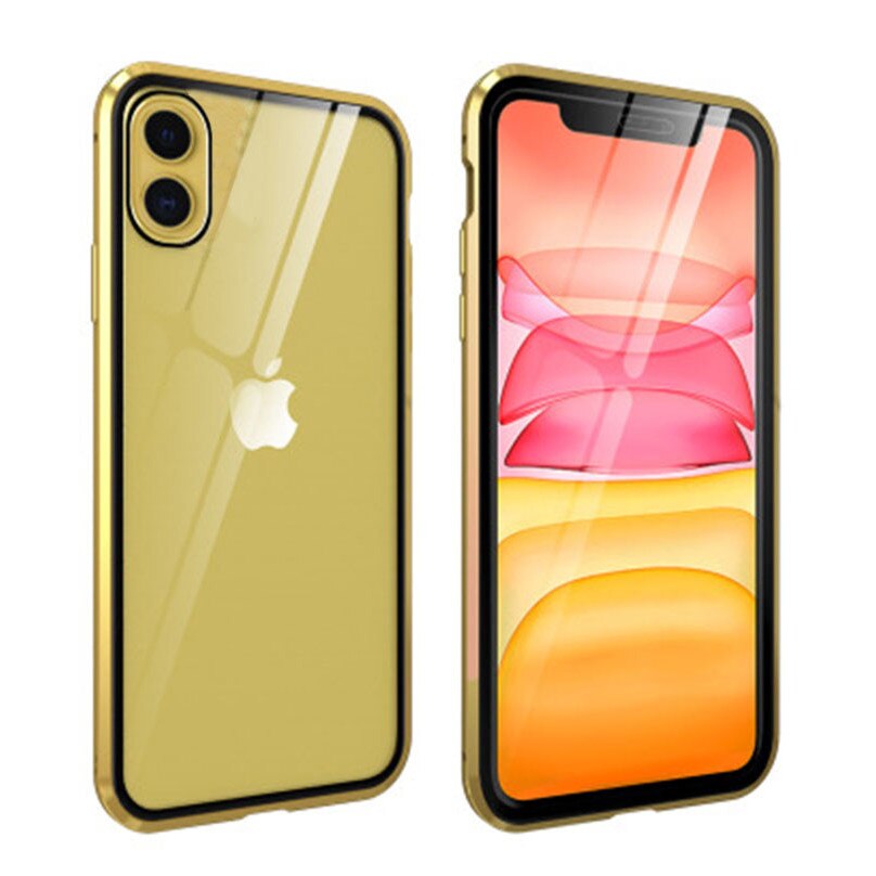 Husa de protectie magnetica GoTech King, pentru Apple iPhone X/XS, protectie fata/spate, sticla rezistenta, Auriu