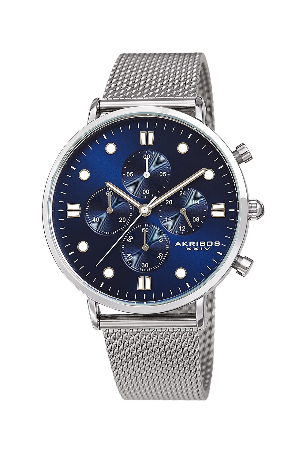 AKRIBOS XXIV, Ceas cronograf cu bratara cu model plasa, Argintiu/Bleumarin